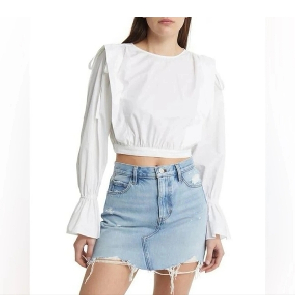 Frame Designer Solid White Flared Sleeve Drawstring Cotton Top Small - Picture 1 of 7
